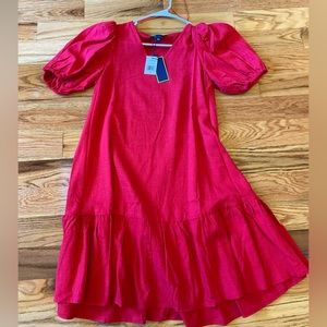 Boutique short puff sleeve dress bright pink